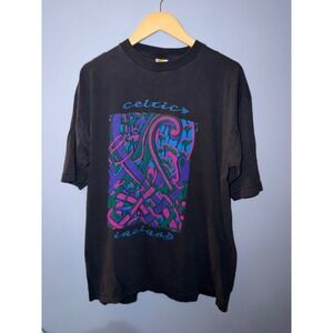 Vintage Celtic Ireland Graphic T Shirt Black Large Double Stitch